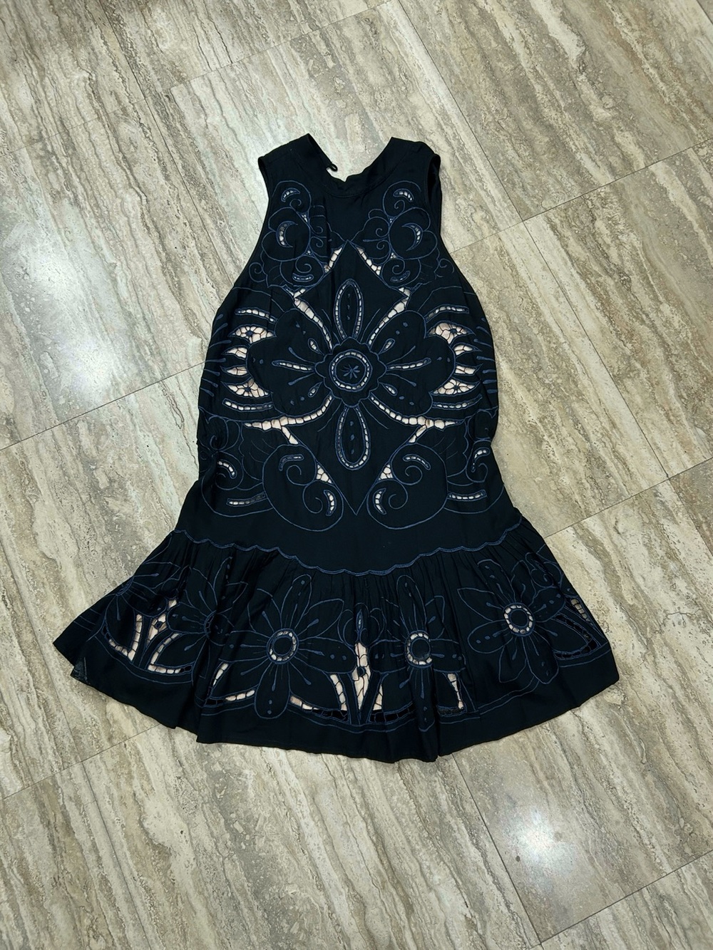 Anthropologie Black Floral Cutout Mini Dress